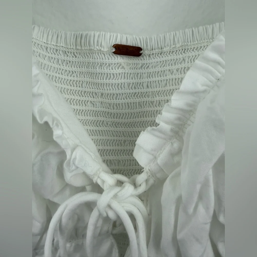 Free People White Cotton Smocked 3/4 Sleeve Peasant Crop Top Size S/M
